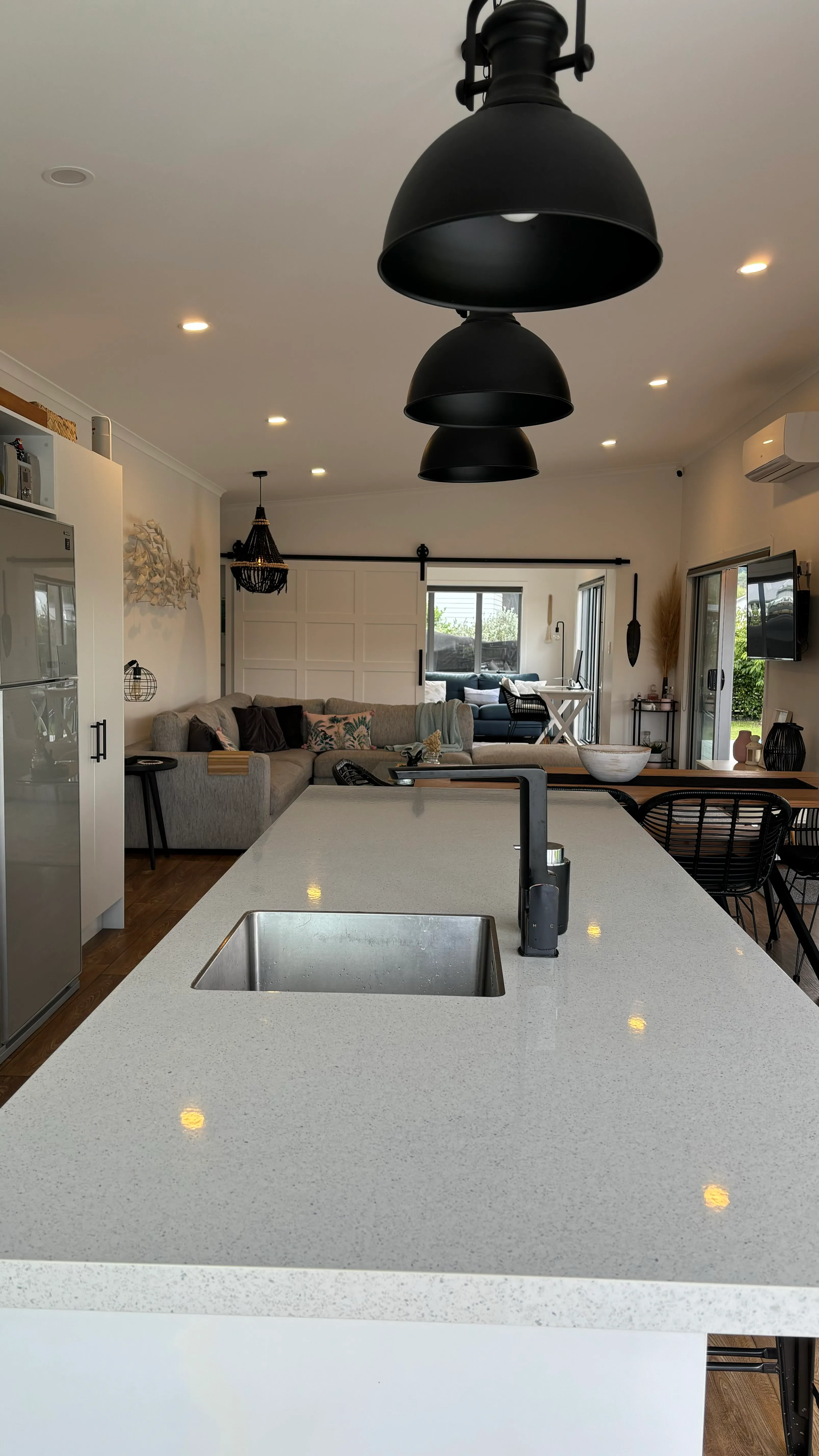Kitchen with dark hardware